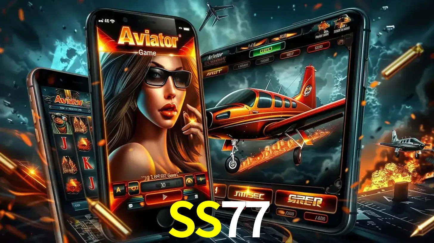 O popular jogo de apostas Aviator exibido em vários celulares e tablets, mostrando a interface emocionante e a ação de voo disponíveis para jogar agora no SS77.